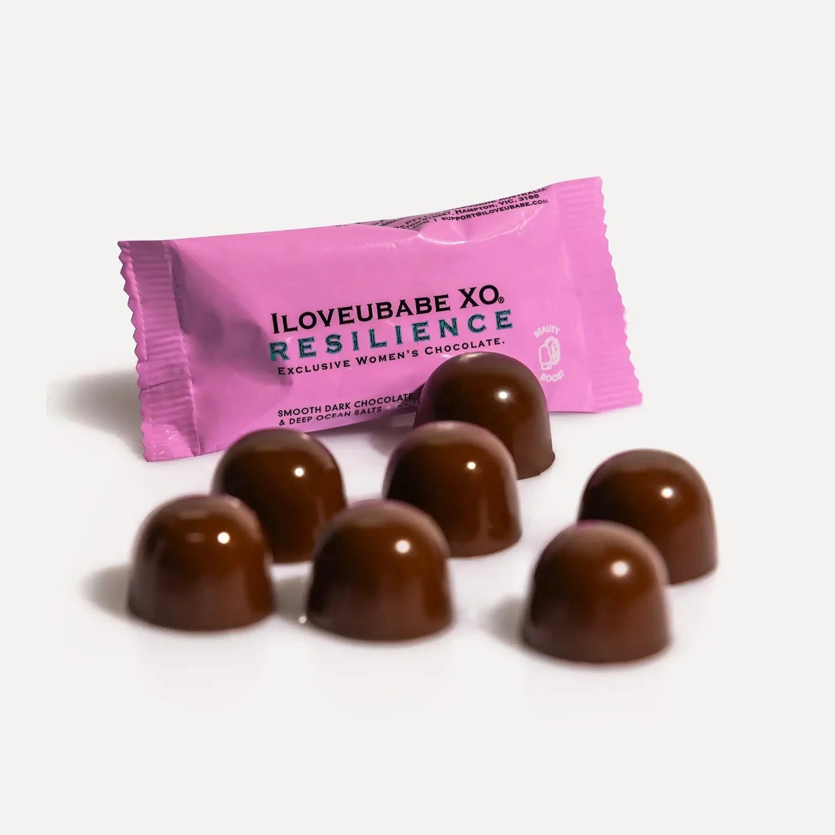 Boost your beauty routine with the ILOVEUBABE XO Resilience Girlie Luxe Ten-Day Chocolate Gift Box a perfect blend of smooth dark chocolate and collagen infusion for energy.